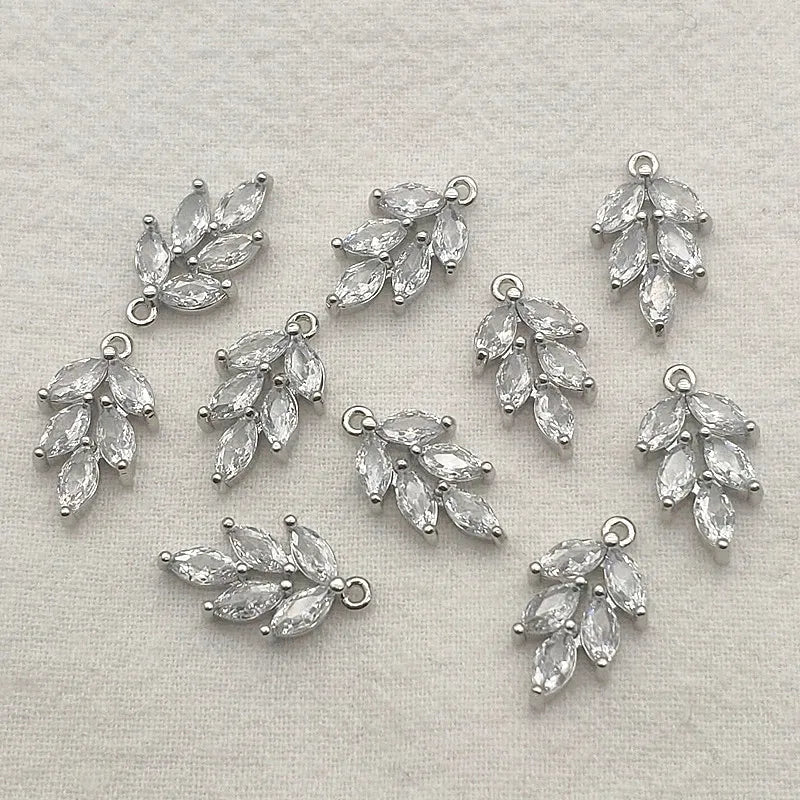 Feather Charm Cubic Zirconia for DIY Jewelry, 50pcs
