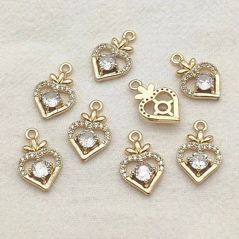 50pcs Cubic Zirconia Heart Charm DIY Jewelry Findings