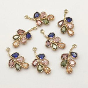 30pcs Copper Crystal Feather Charm For Necklace/Earrings DIY Parts