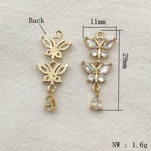 29x11mm CZ Butterfly Charm For DIY Jewelry, 30pcs