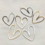 38x27mm Brass Heart-Shaped Pendants Charm - 50pcs