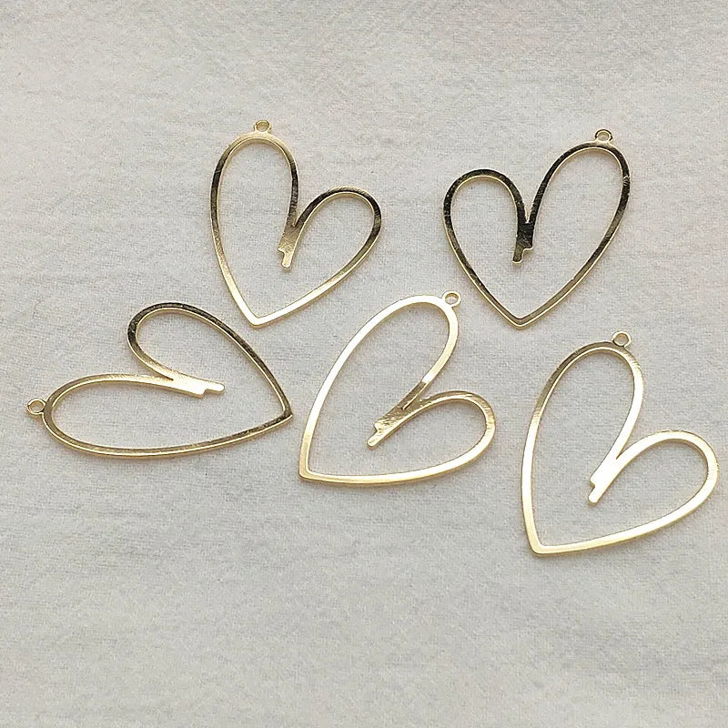 38x27mm Brass Heart-Shaped Pendants Charm - 50pcs