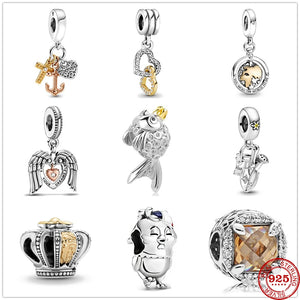Angel Wings & Heart Watering Can & Trowel Crown Dangle Charm Beads