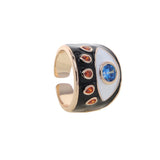 Pink Enamel Evil Eye Women Finger Band Ring Adjustable Size