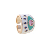 Pink Enamel Evil Eye Women Finger Band Ring Adjustable Size