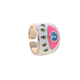 Pink Enamel Evil Eye Women Finger Band Ring Adjustable Size