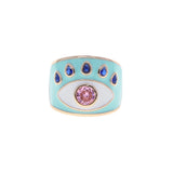 Pink Enamel Evil Eye Women Finger Band Ring Adjustable Size