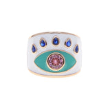 Pink Enamel Evil Eye Women Finger Band Ring Adjustable Size