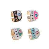 Pink Enamel Evil Eye Women Finger Band Ring Adjustable Size
