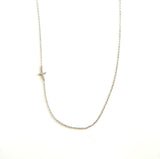 925 Silver CZ Cross Necklace for Women, Dainty Sideway Thin Chain