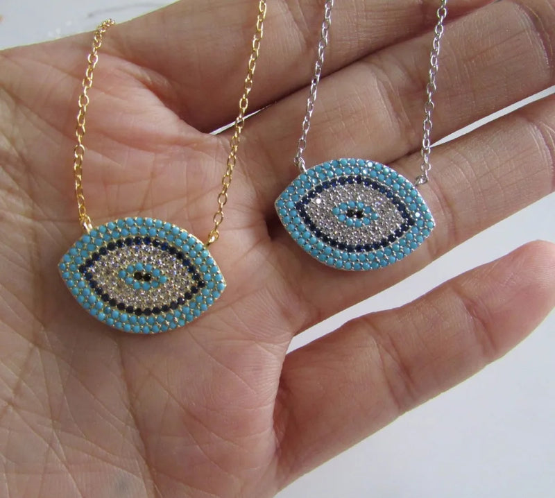 925 Silver Evil Eye Women CZ Stone Necklace