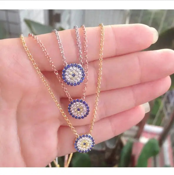 925 Silver CZ Evil Eye Chain Necklace