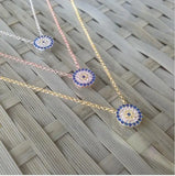 925 Silver CZ Evil Eye Chain Necklace