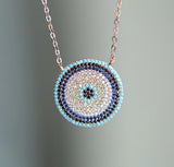 Turquoises Evil Eye CZ Necklace for Girls