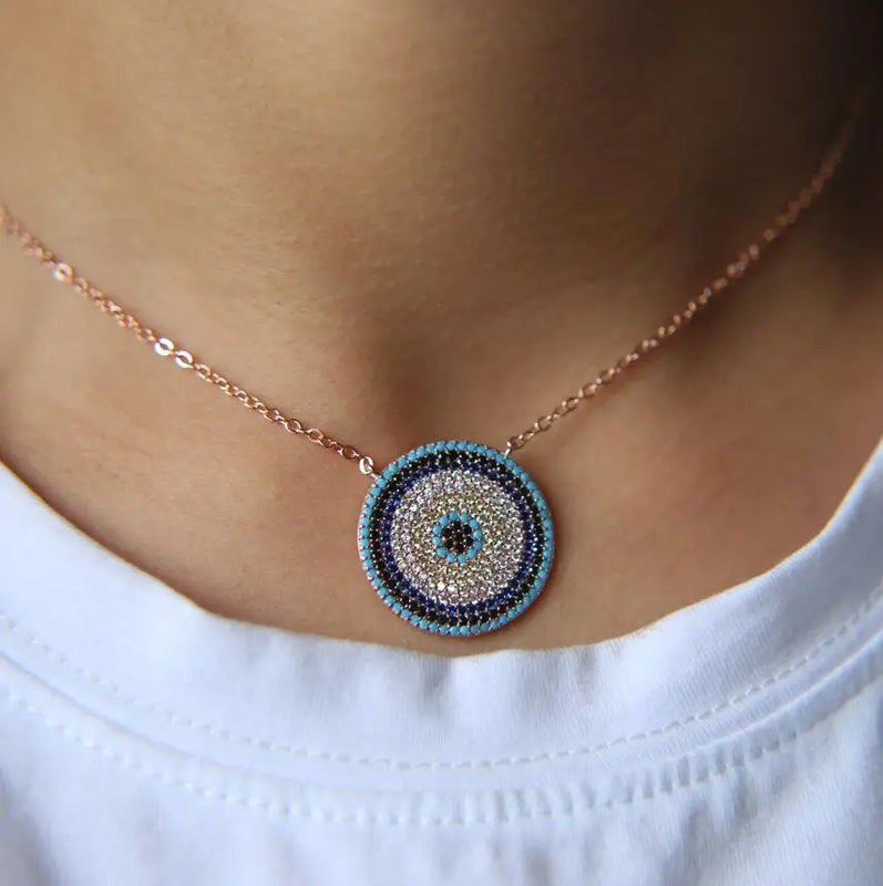 Turquoises Evil Eye CZ Necklace for Girls