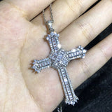Zircon Stone Cross Pendant Necklace Silver Choker