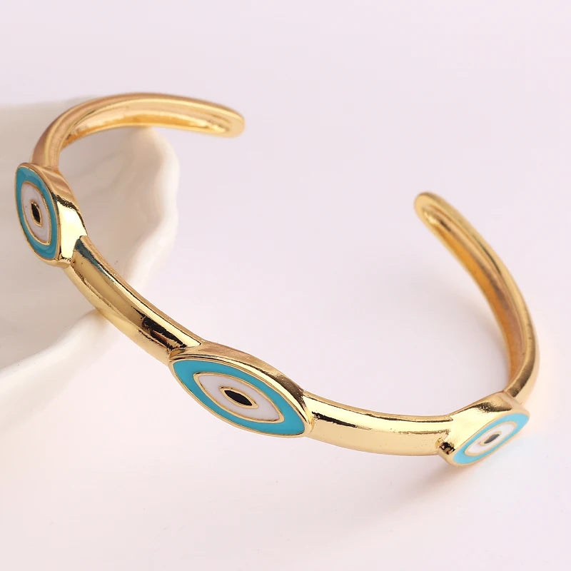 Boho Evil Eye 18K Plated Bangles Bracelets for Women Vintage Charm