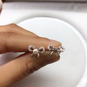 Bow Knot Shape Earrings Mountings for Pearls Beads Stones Jade