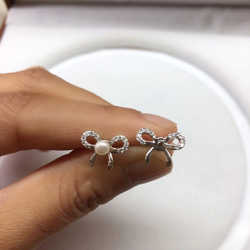 Bow Knot Shape Earrings Mountings for Pearls Beads Stones Jade