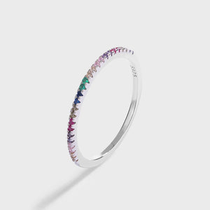 Rainbow Diamond Emerald Ruby Couple Rings Sterling Silver Gift