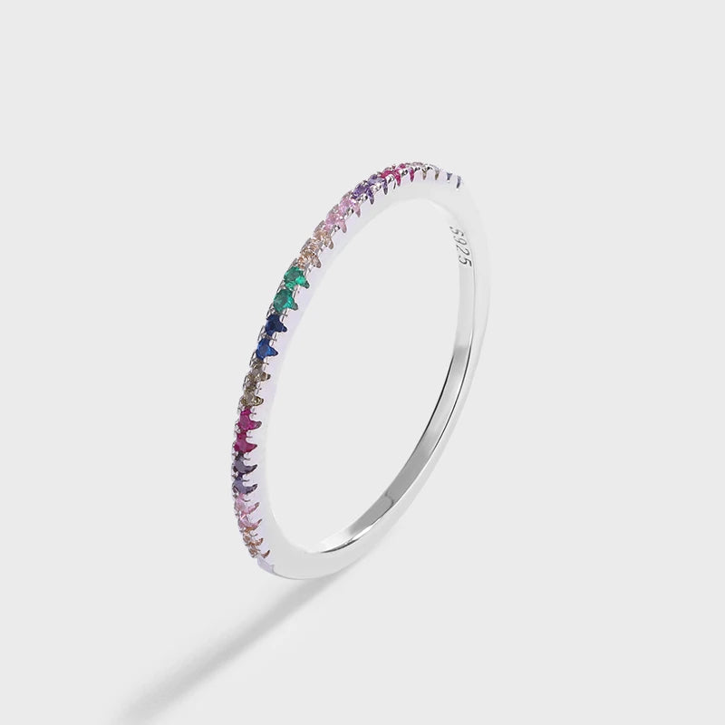 Rainbow Diamond Emerald Ruby Couple Rings Sterling Silver Gift