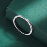 Rainbow Diamond Emerald Ruby Couple Rings Sterling Silver Gift