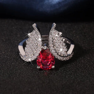 Irregular Oval Ruby Butterfly Wings Diamond Ring for Women