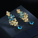Colorful Flower Eardrop Statement Stud Earring Crystal Dangler