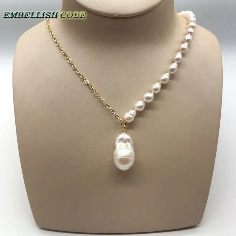 Baroque Pearl Choker Necklace with Flameball Pendant
