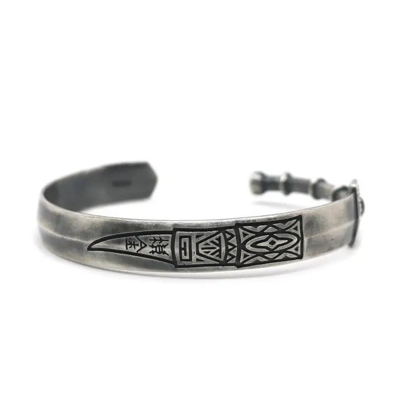 Men's Chinese Style Retro Silver Bracelet with Sword Evil Guarding Lucky