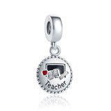 European 925 Silver Dress Teacher Pendant Dangle Beads Charms Bracelet Jewelry
