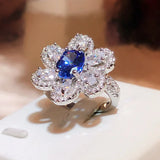 Flash Flower Oval Sapphire Full Diamond Adjustable Couple Ring