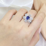 Flash Flower Oval Sapphire Full Diamond Adjustable Couple Ring