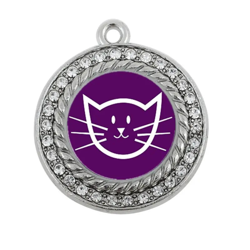 Fashion Animals Pretty Kitty Circle Charm Antique Silver Plated