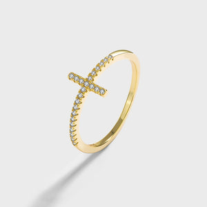 18K Diamond Cross Couple Ring S925 Silver Engagement Bridal Gift