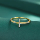 18K Diamond Cross Couple Ring S925 Silver Engagement Bridal Gift