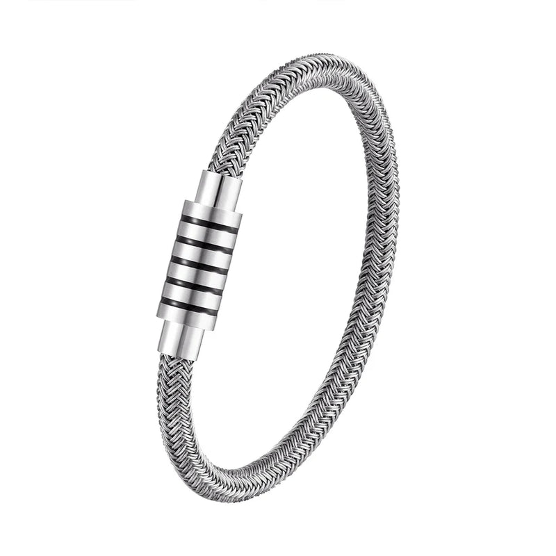 Braided Steel Wire Bracelet Magnetic Buckle Style Punk Wristband