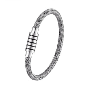 Braided Steel Wire Bracelet Magnetic Buckle Style Punk Wristband