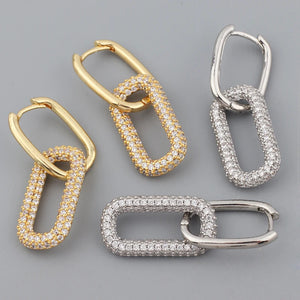 CZ Hoop Earrings 18K Plated Oval Jewelry
