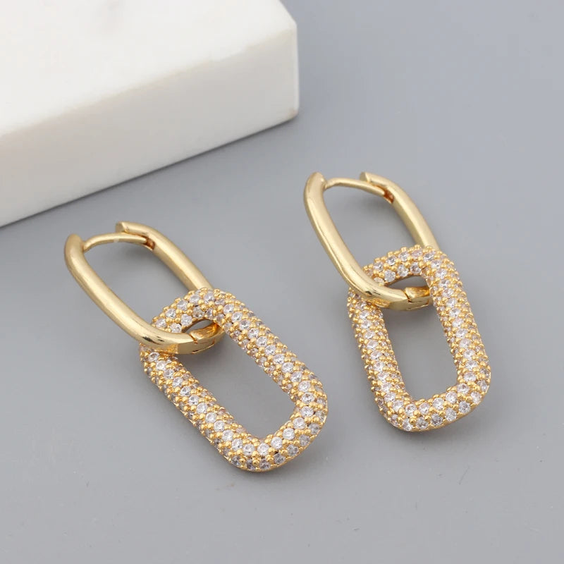 CZ Hoop Earrings 18K Plated Oval Jewelry