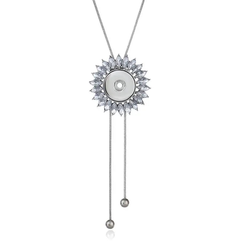 Crystal Flower Snake chain snap Necklace 70CM adjustable fit 18MM charm