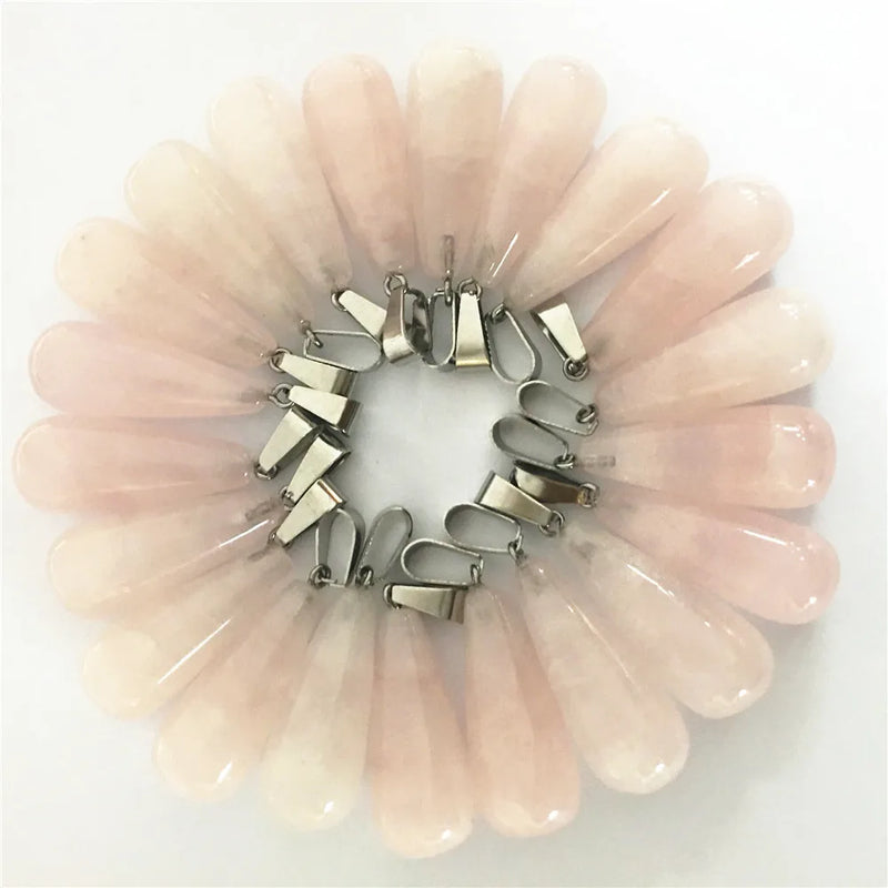Natural Roses Quartz Pink Crystal Water Drop Stone Pendants 50pcs/lot