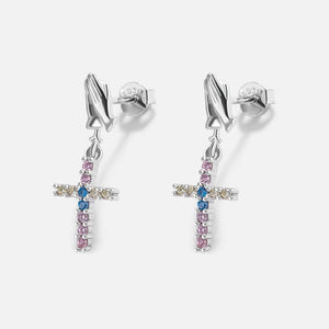 Rainbow Cross Pink Champagne Diamond Stud Earring Sterling S925 Silver