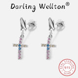 Rainbow Cross Pink Champagne Diamond Stud Earring Sterling S925 Silver