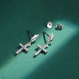 Rainbow Cross Pink Champagne Diamond Stud Earring Sterling S925 Silver