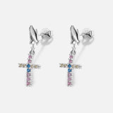 Rainbow Cross Pink Champagne Diamond Stud Earring Sterling S925 Silver