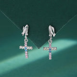 Rainbow Cross Pink Champagne Diamond Stud Earring Sterling S925 Silver
