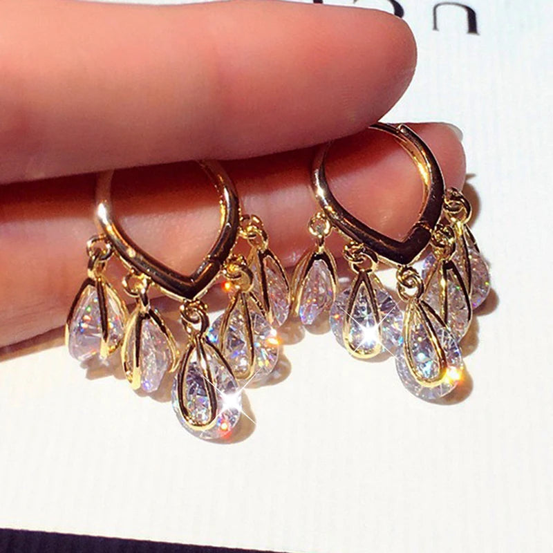 Tassels Charm Hoop Earrings with Zircon Pendant