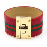 Women Cuff Leather Bracelets Ribbons Bangles Lock Wide Charms Jewelry