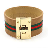 Women Cuff Leather Bracelets Ribbons Bangles Lock Wide Charms Jewelry